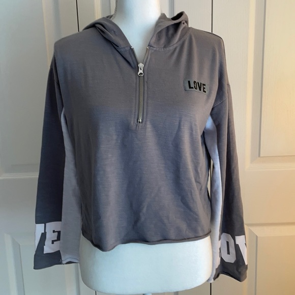 Honey & Sparkle Other - Honey & Sparkle Hooded Gray Crop Top Girls SZ S
